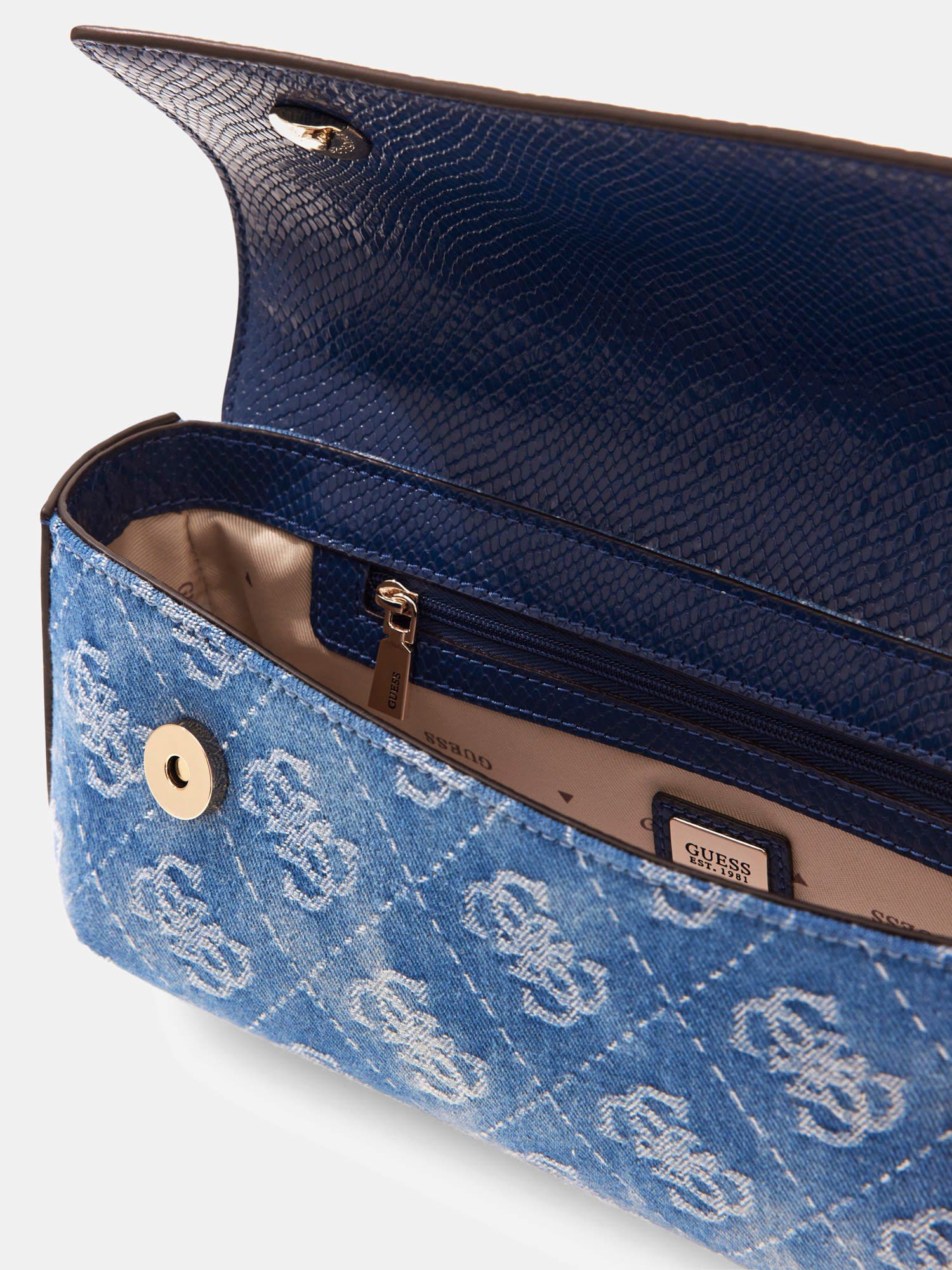 Shop GUESS Dovie Denim Shoulder Bag, Blue | GUESS UAE