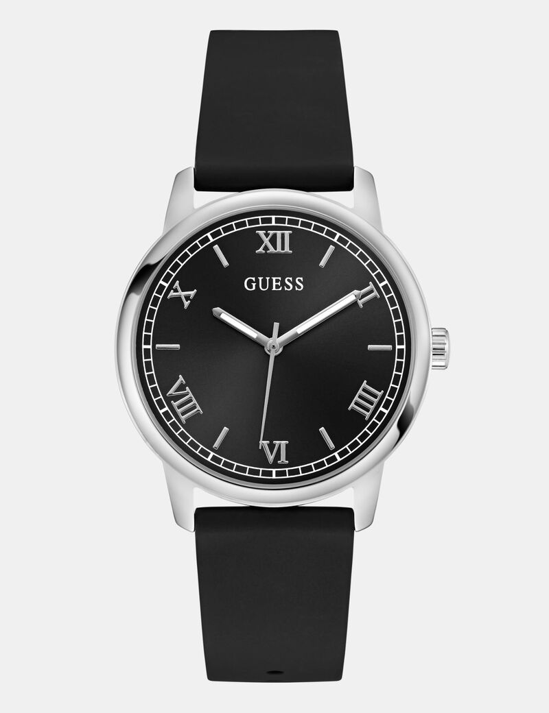 Mens Black Silver Tone Analog Watch