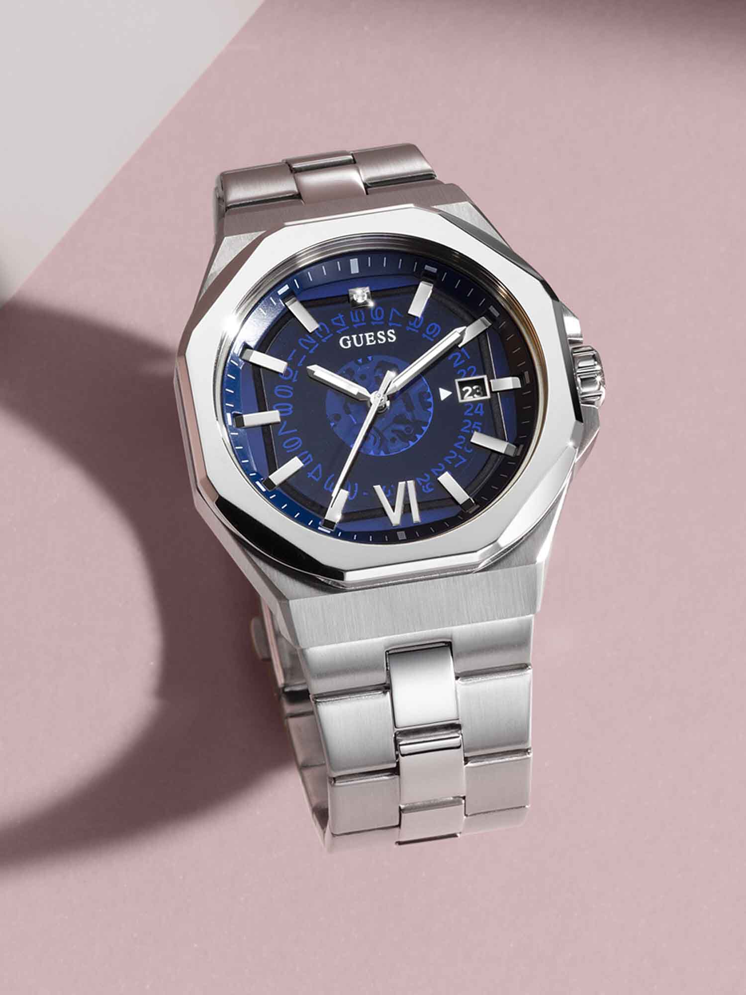 Shop GUESS Online Silver tone and Blue Watch