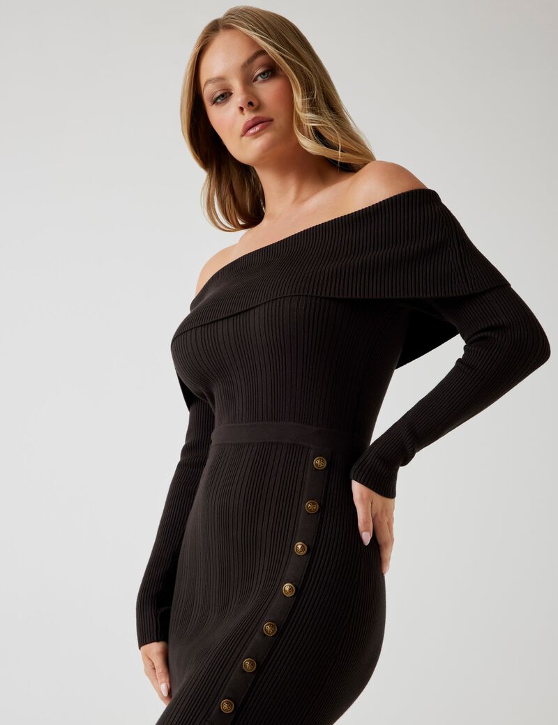 Off-shoulder midi sweater dress