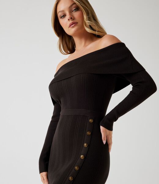 Off-shoulder midi sweater dress