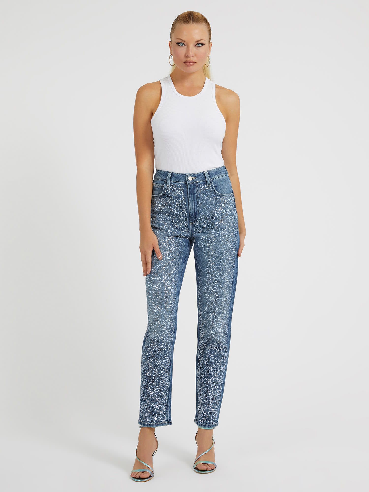Rhinestones Mom Fit Denim Pant
