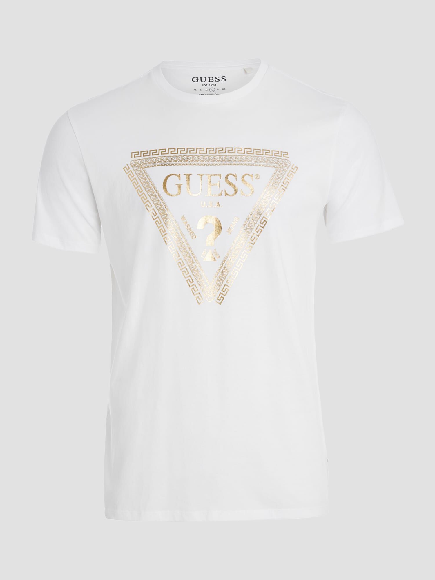 Guess gold on sale logo t shirt