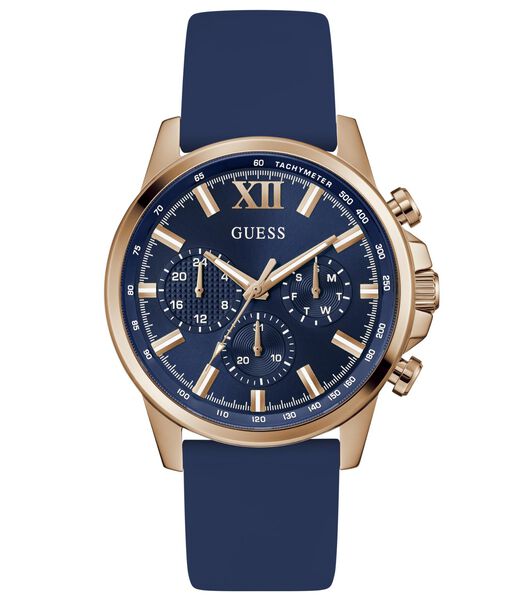 Mens Blue Rose Gold Tone Multi-function Watch