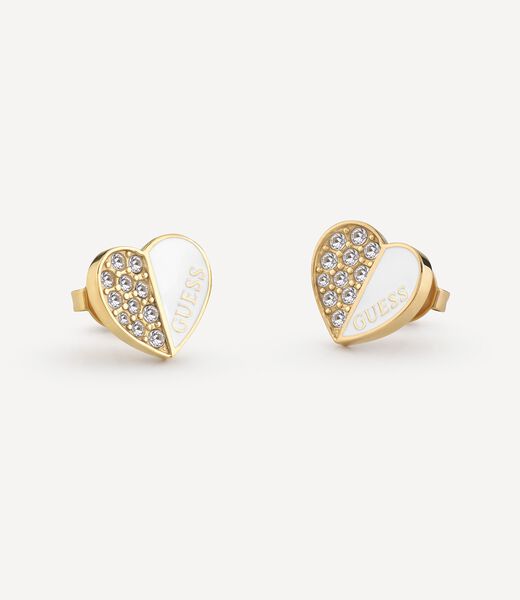 Guess Lovely Pave Heart Charm White Studs