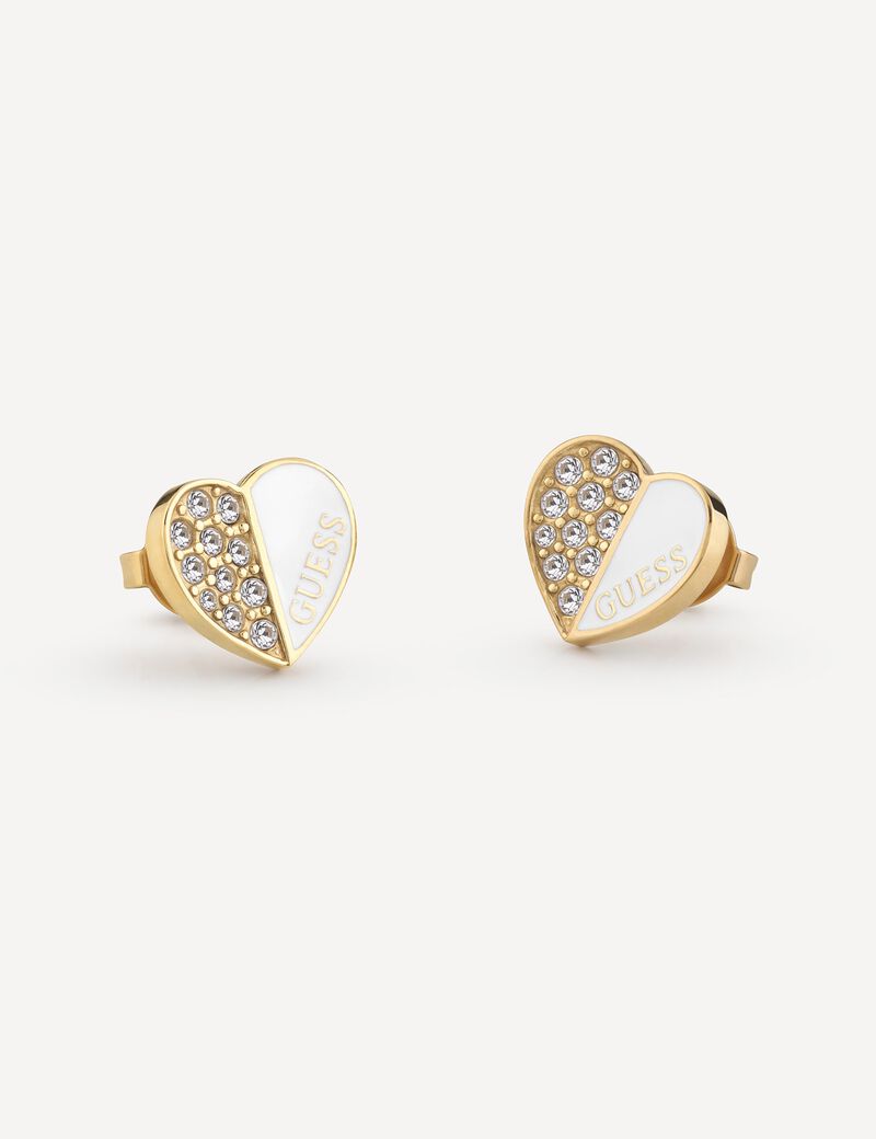 Guess Lovely Pave Heart Charm White Studs