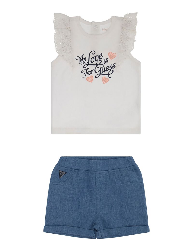 2pc Top + Denim shorts