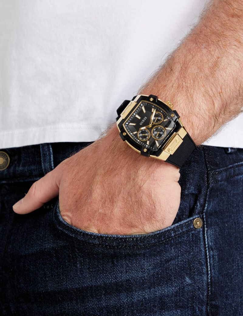 Mens Black Gold Tone Multi-function Watch