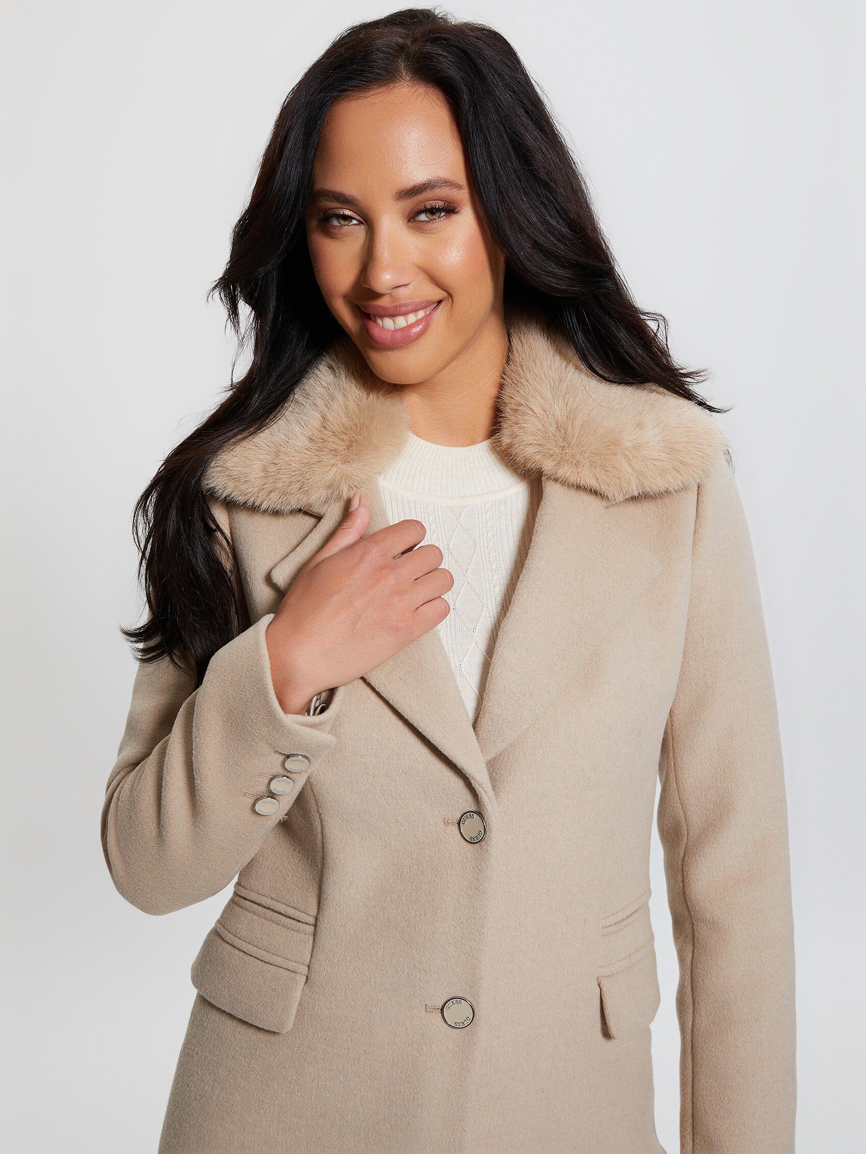 Guess double breasted hotsell wool blend coat