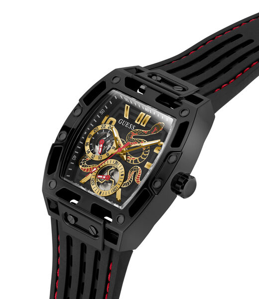 Blk Cs Transparent Black Mf Cut Thru Dial W Snake Detail Blk Silicone Strp W Red Stitch