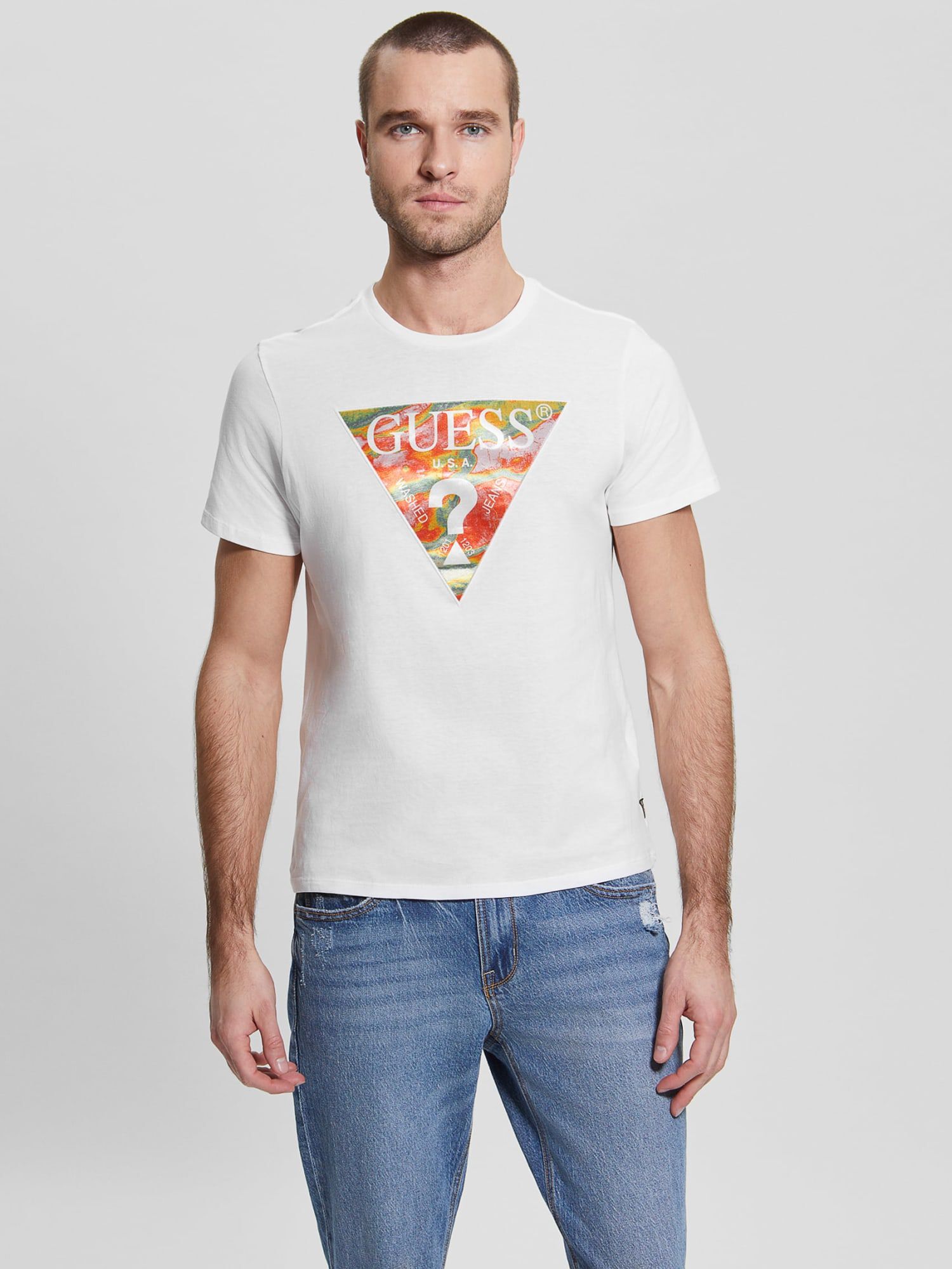 Orange and white guess shirt sales