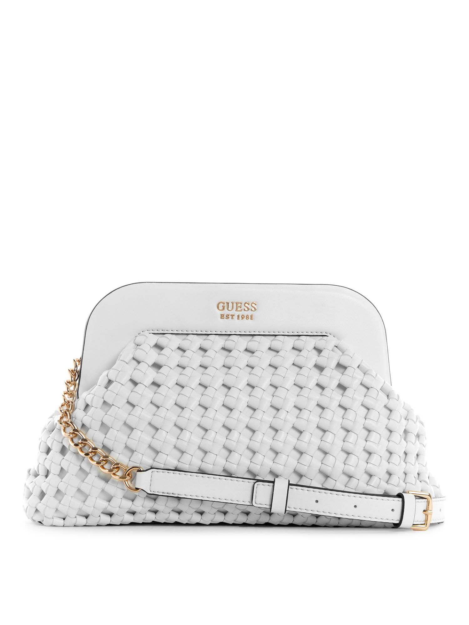 Guess store white clutch