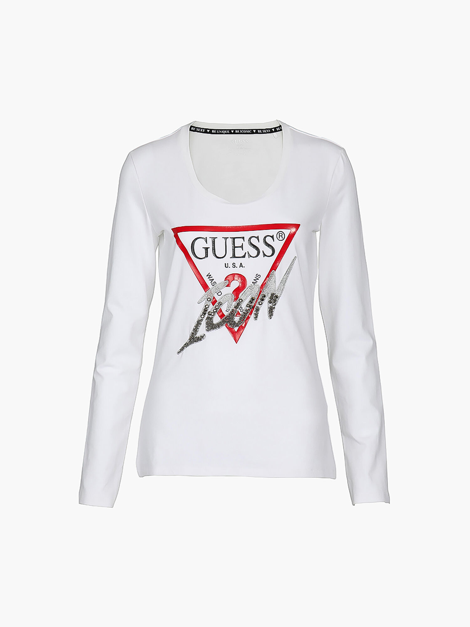 Shop GUESS Online Long Sleeve Crew Neck Icon Tee