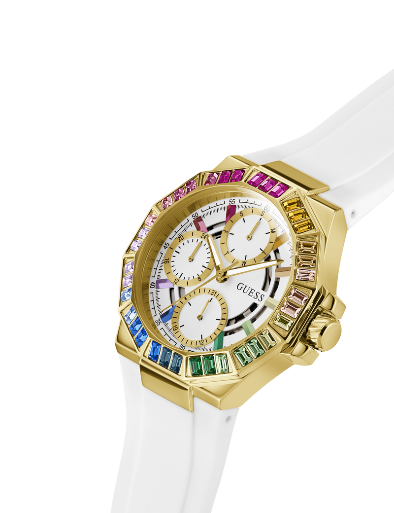 Ladies White Gold Tone Multi-function Watch