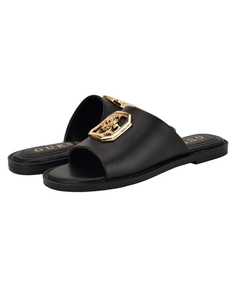 Quattro G Embellished Straw Flat Sandal