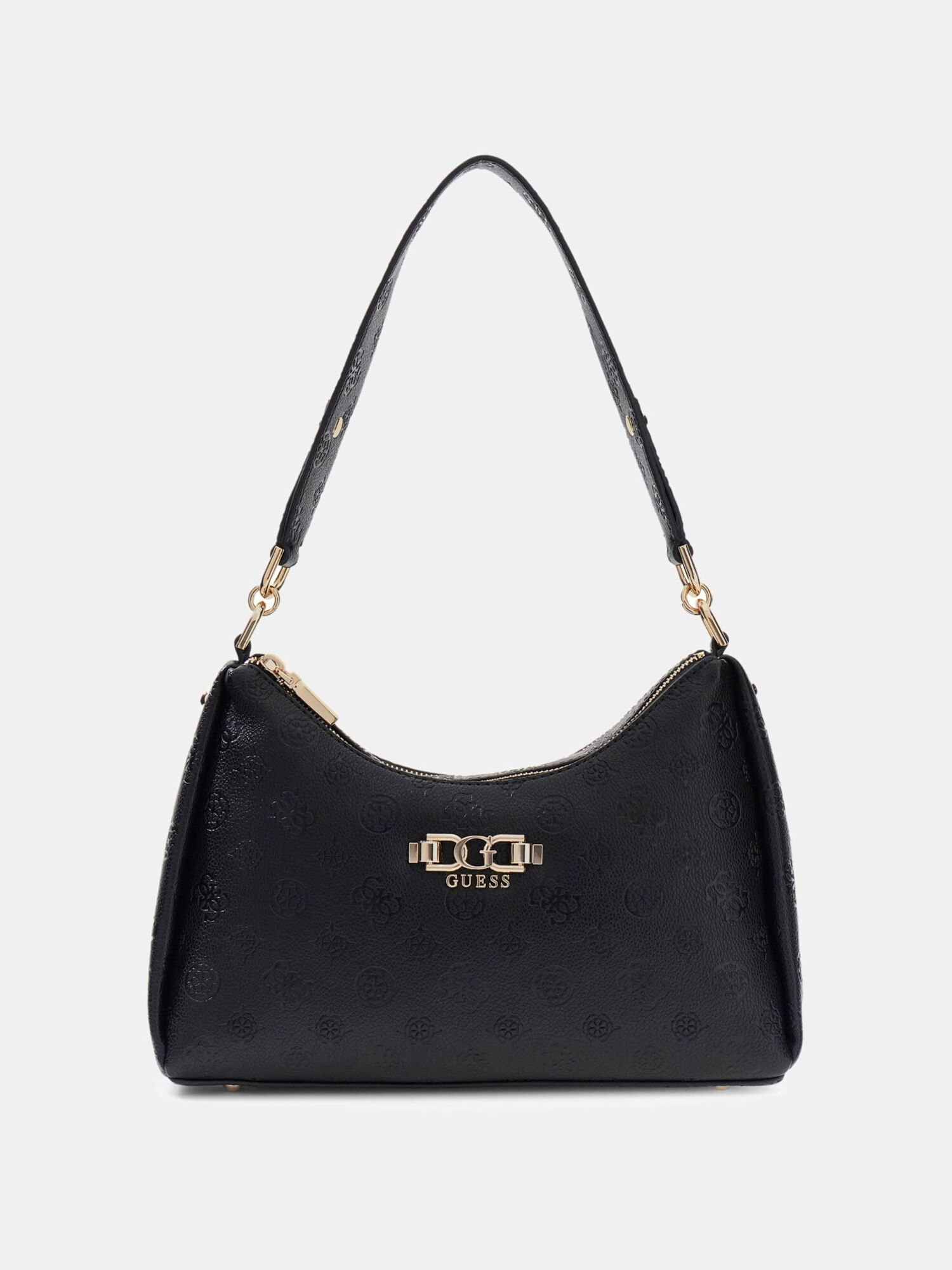 Shop GUESS Anise Double Zip Shoulder Bag, Black Logo | GUESS UAE
