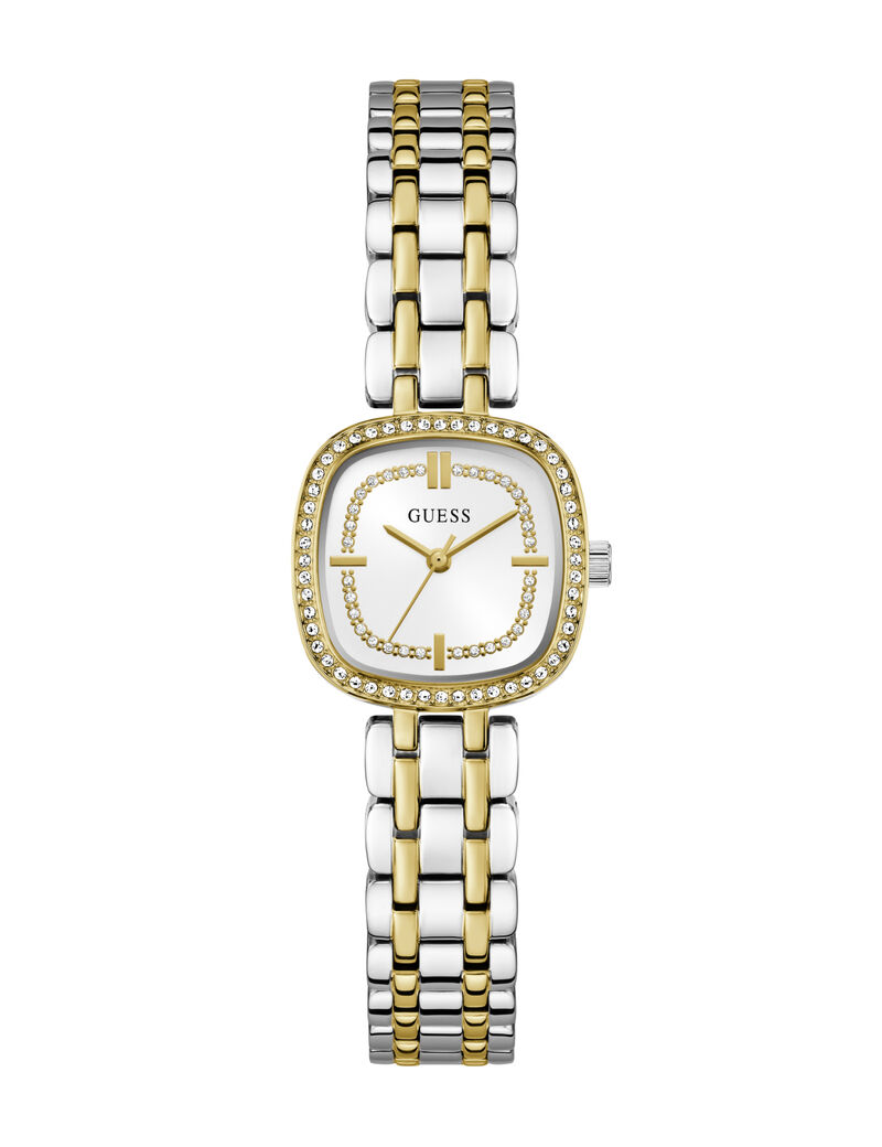 Ladies 2T Silver/Yellow Gold Tone Square Analog Watch