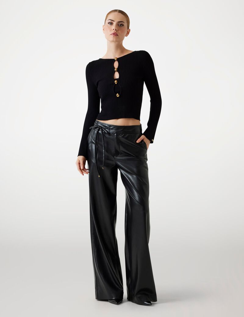 guess marciano faux leather wide leg pants