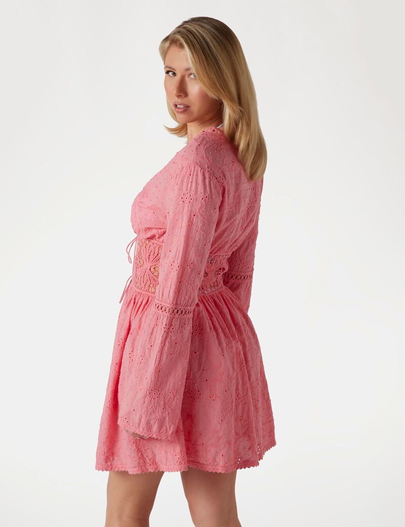 Open-work embroidery kimono