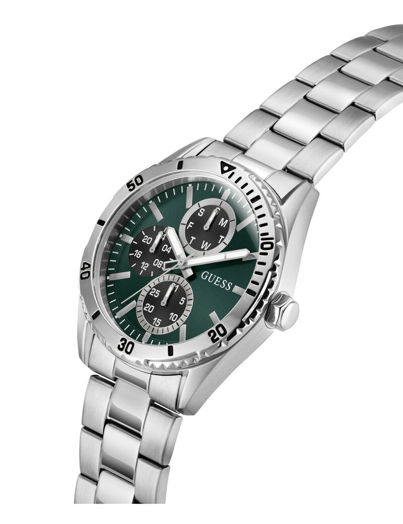 guess mens silver tone round analog watch
