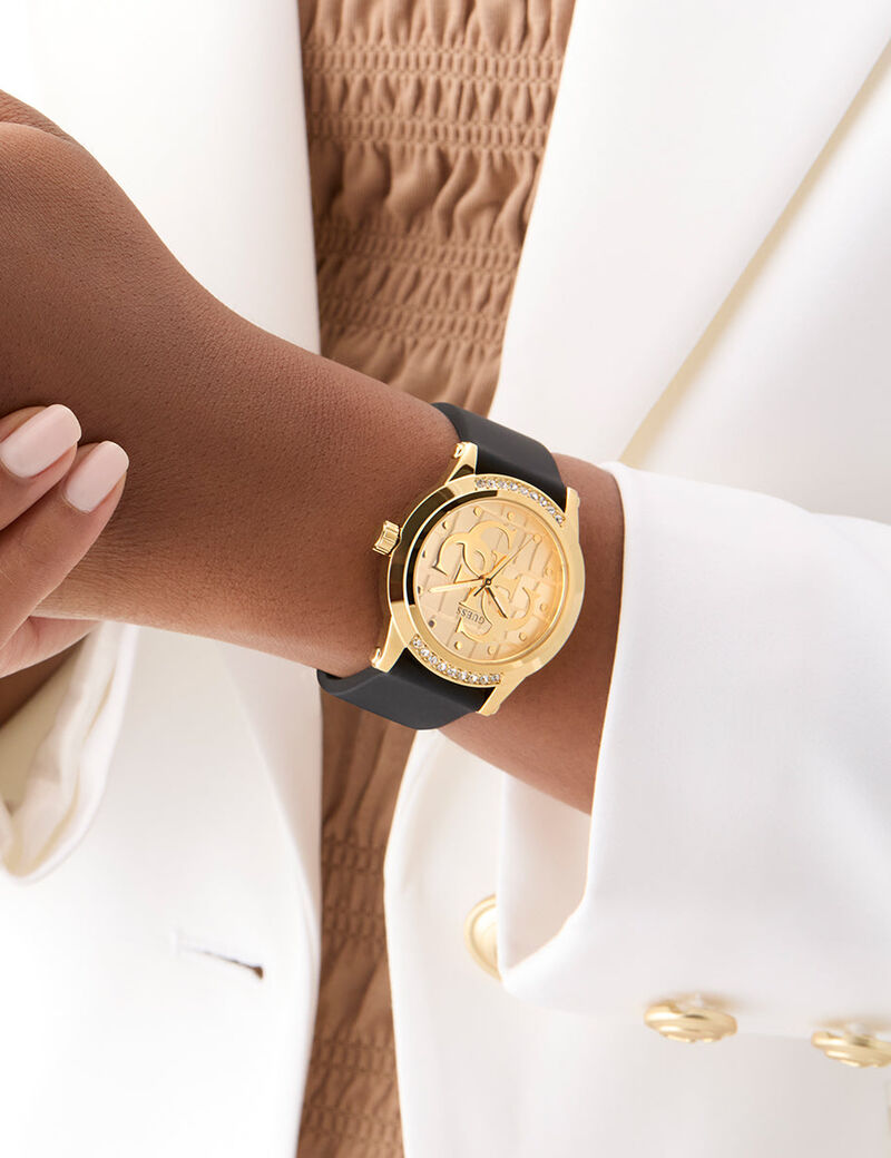 guess ladies black gold tone analog watch