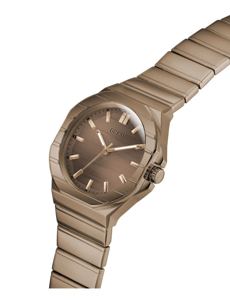 guess mens bronze brown rose gold tone round analog watch