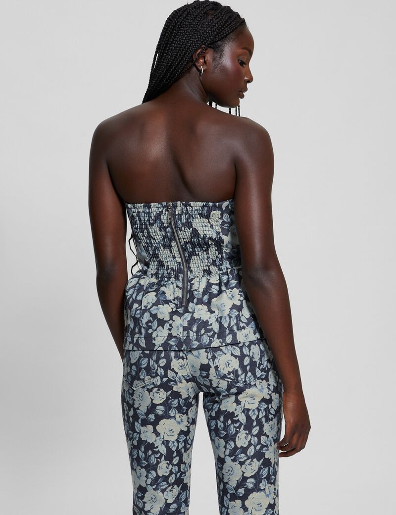 بلوزة من قماش الدنيم الجاكار المزهر