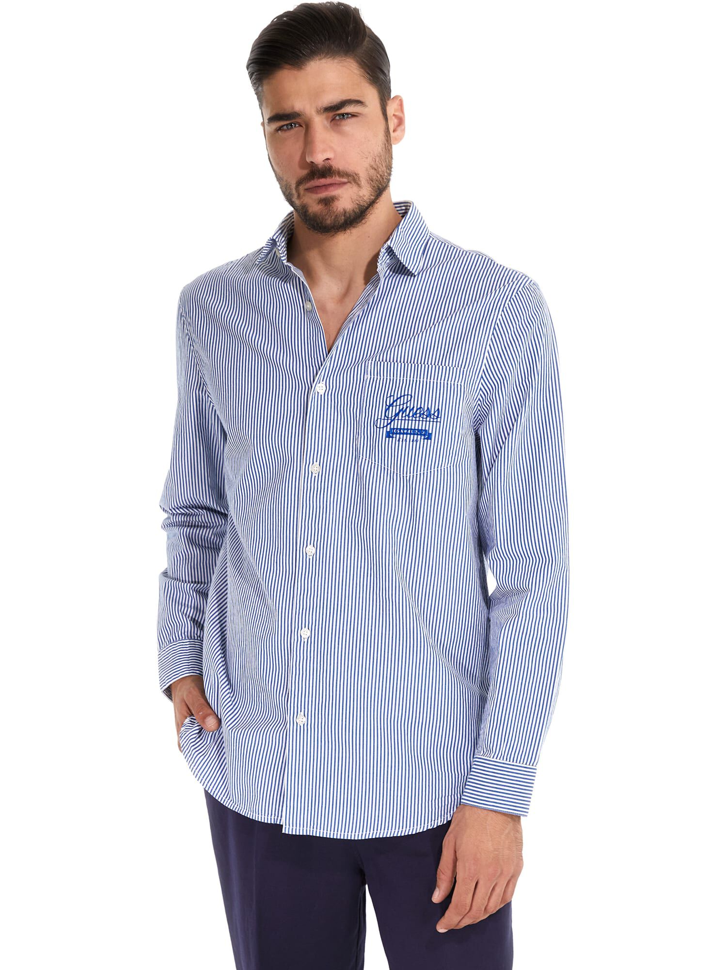 Guess jeans striped shirt mens discount