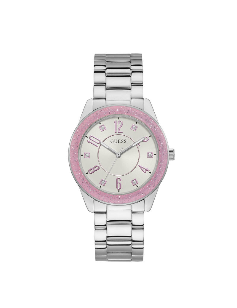 Silver And Pink Glitter Watch