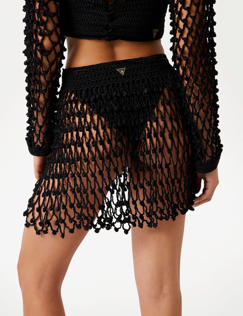 Fringed crocheted mini skirt