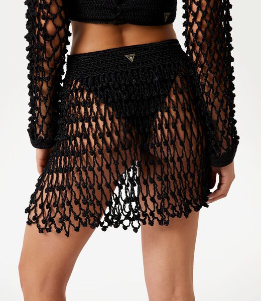 Fringed crocheted mini skirt