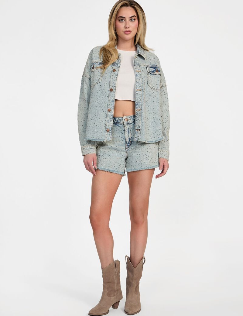 Rhinestone polka-dot jean shorts