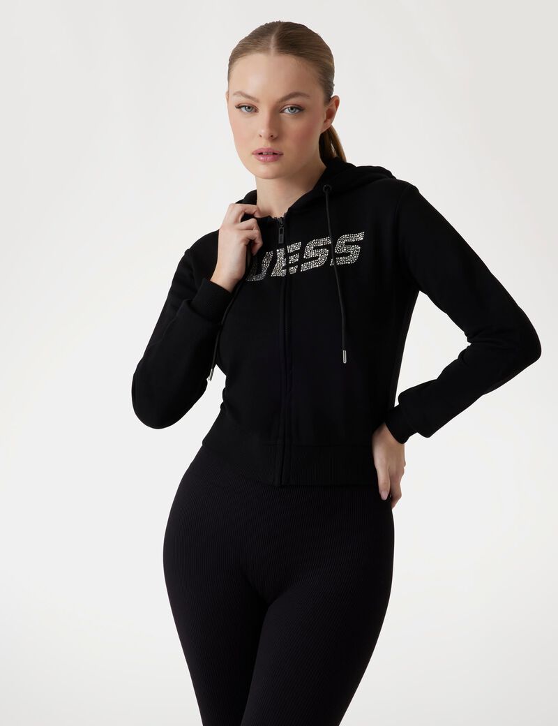 سويت شيرت بغطاء رأس مرصع بأحجار الراين