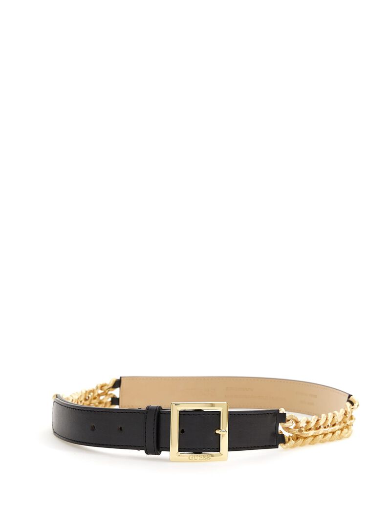 Shop GUESS Online Black And Gold Chain Belt