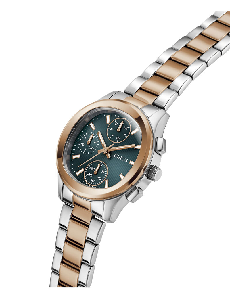 Ladies 2T Silver/Rose Gold Tone Square Analog Watch