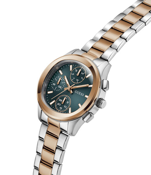Ladies 2T Silver/Rose Gold Tone Square Analog Watch