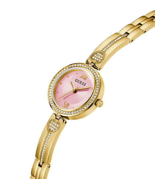 guess ladies yellow gold tone round analog watch
