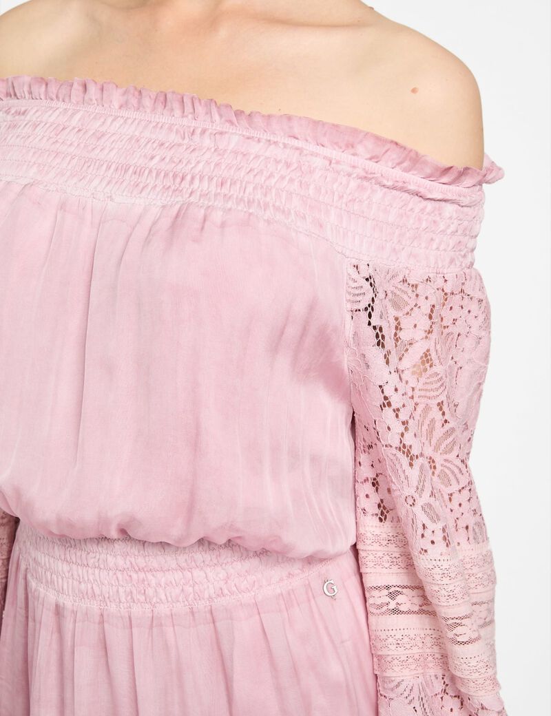 Silk-blend off-shoulder mini dress