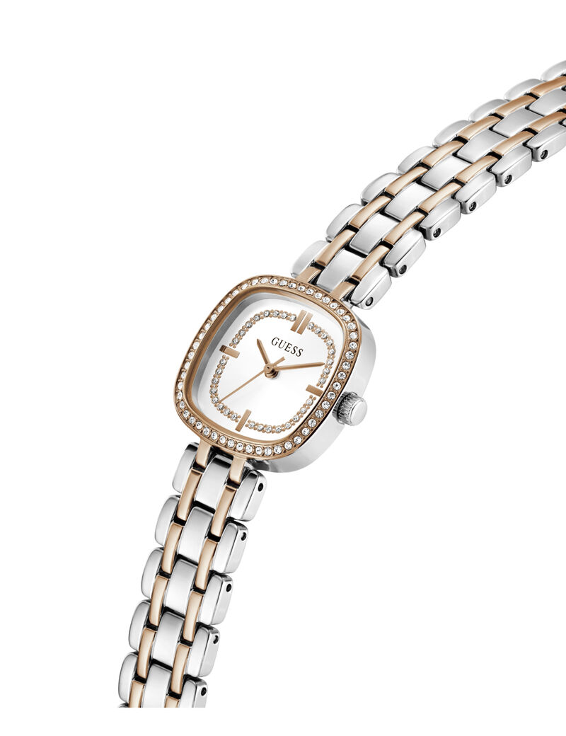 guess ladies 2t silver rose gold tone square analog watch