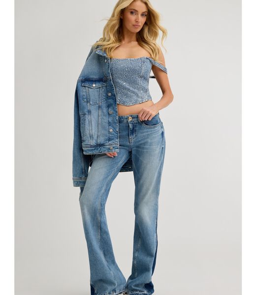 جيس rhinestones denim corset