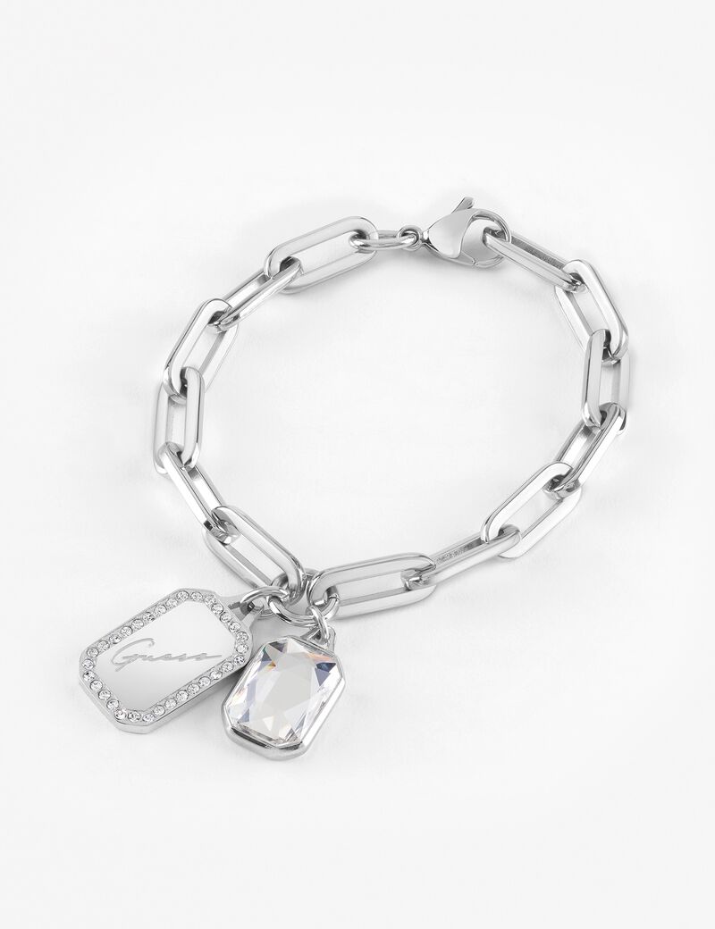 Silver Logo Tag And Crystal Charm Bracelet