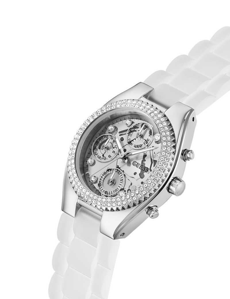 Ladies Clear Silver Tone Multi-function Watch