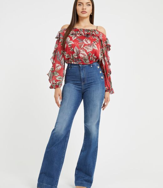 Exposed Buttons Flare Denim Pant