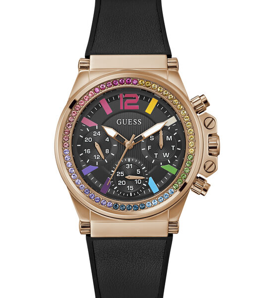 Black Quartz Analog Genuine leather/Silicone Watch