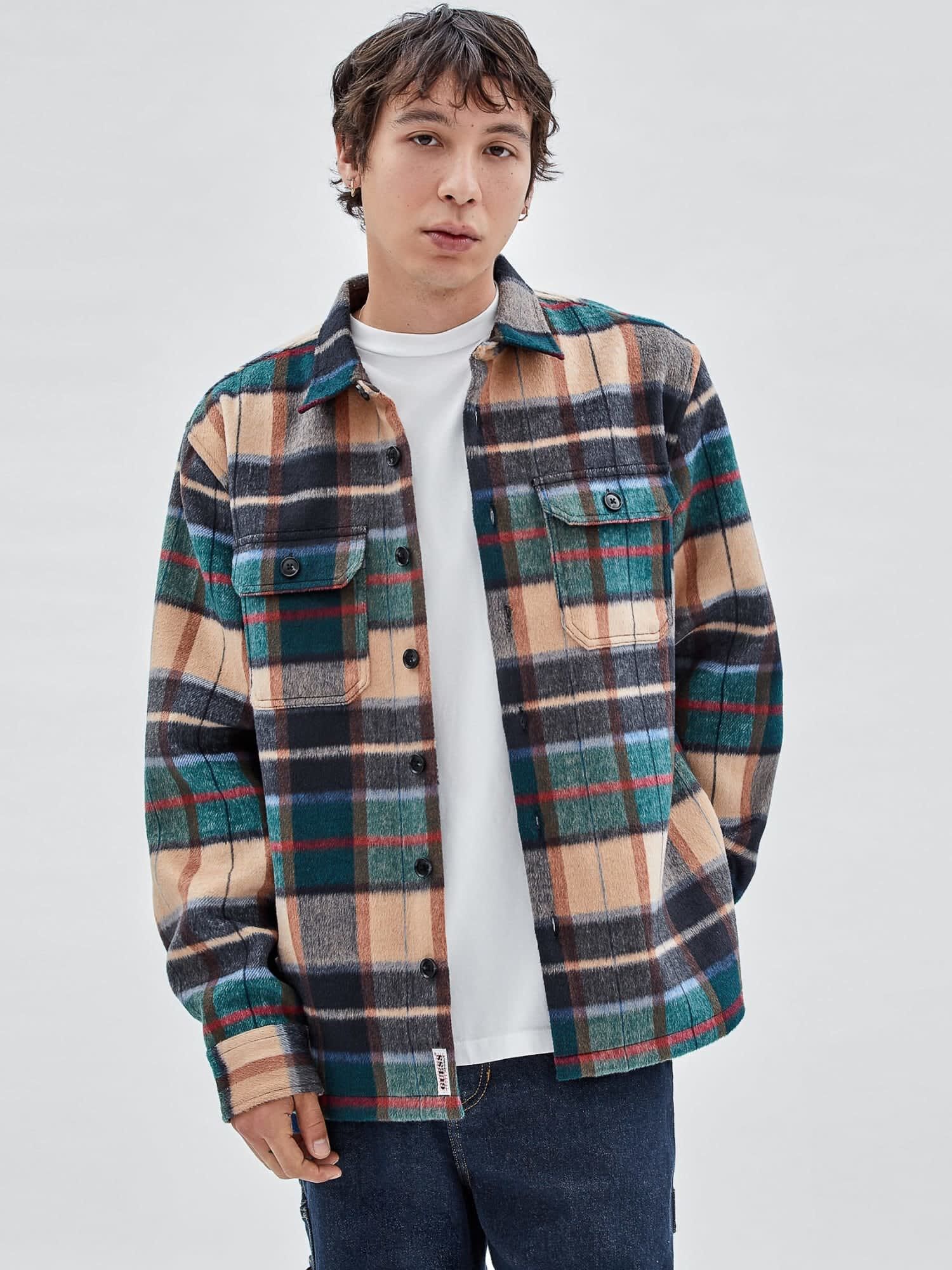 Checked Wool Blend Shirt Jacket
