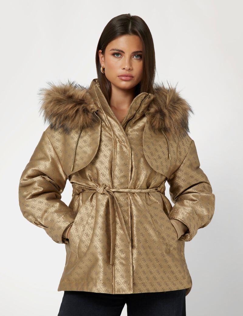 Shop GUESS 4G logo parka, Brown GUESS UAE