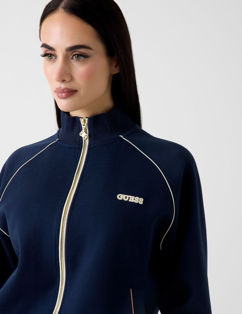 High neck full-zip sweater
