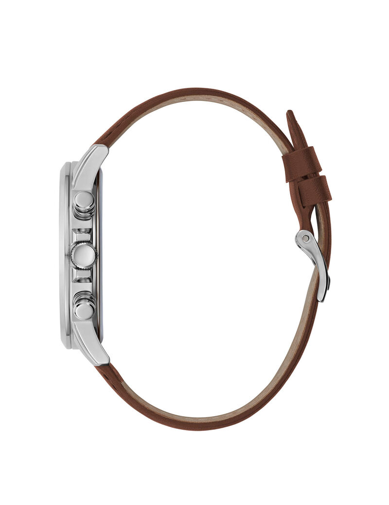 Silver And Brown Leather Watch