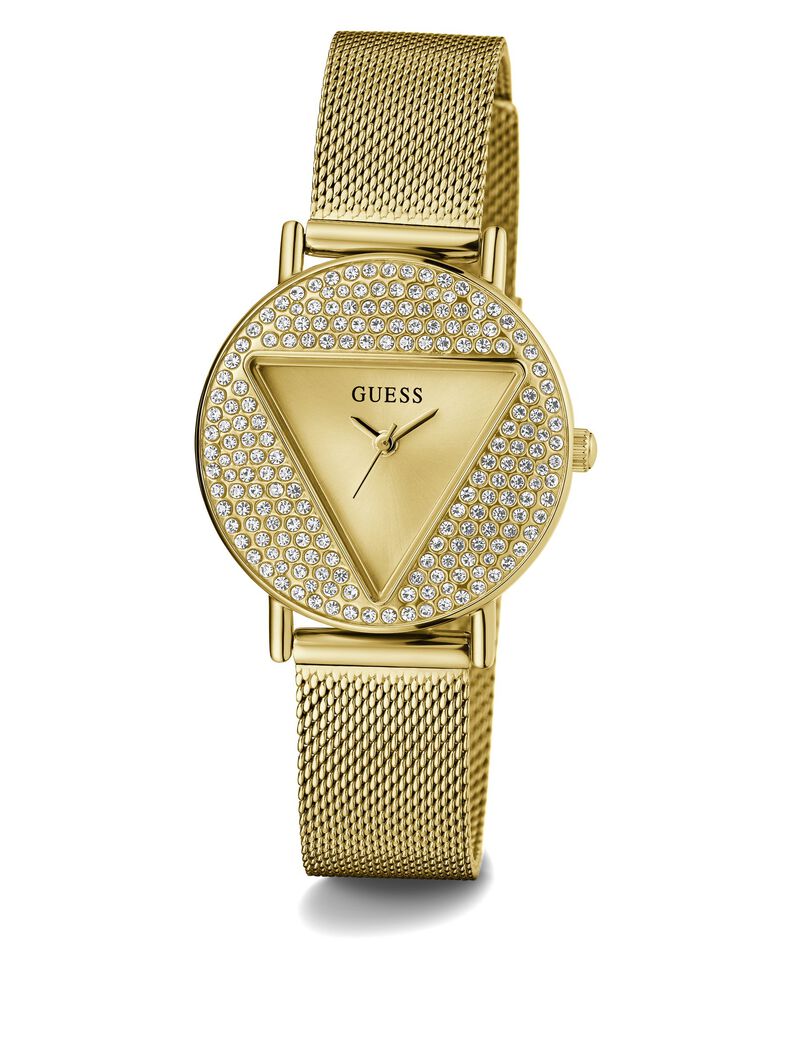 ساعة شبكية كوارتز تناظرية ذهبية اللون