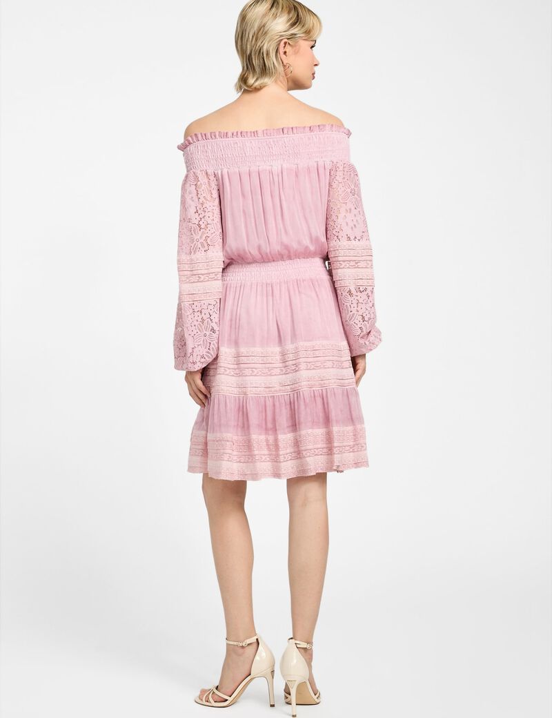 Silk-blend off-shoulder mini dress